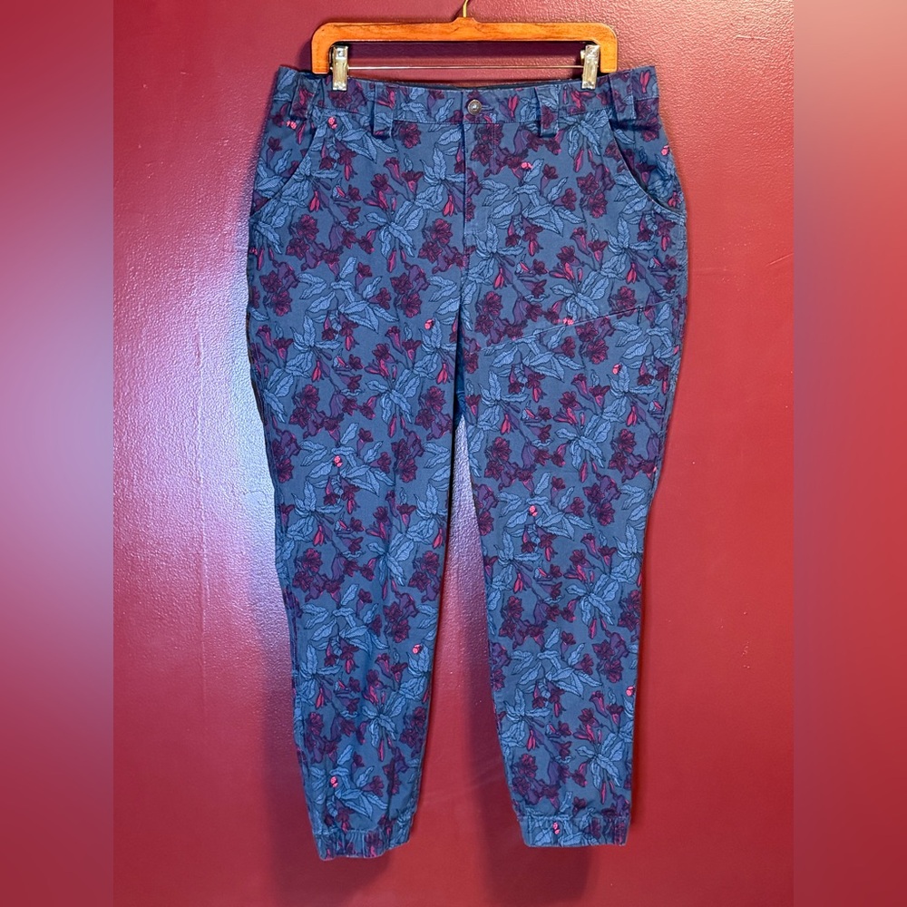 Duluth Trading Co Blue Floral Print Track Joggers 16
